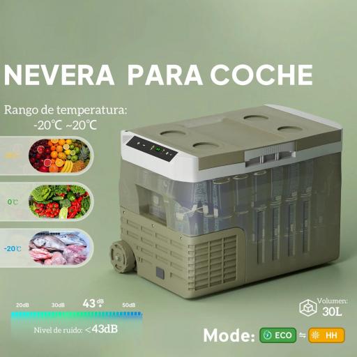 Nevera Portátil Eléctrica 30L Refrigerador de Coche 12V/24V -20℃ a +20 ℃ con Pantalla LED Táctil 61x39x41,5 cm Verde [6]