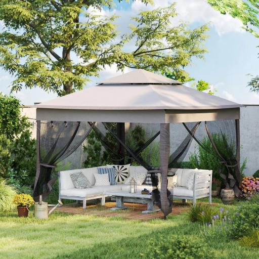 Carpa Plegable Gazebo 3,3x3,3 m con 4 Paredes Laterales de Malla Anti-UV y Bolsa de Transporte Gris