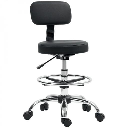 Silla de Oficina, Sillón Giratorio Compacto, Ajustable en Altura, con Reposapiés, Giro de 360°, Cuero Sintético, Metal, Negro [6]