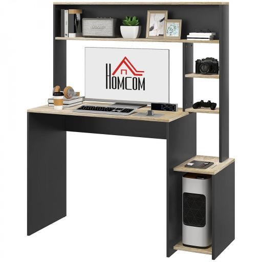 Mesa de Ordenador con Estantes Escritorio con Estanterías Soporte para Monitor CPU 114x45x138 cm Gris y Natural [9]