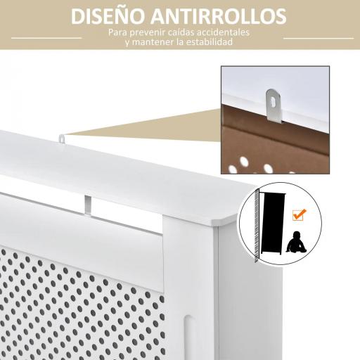 Cubre Radiadores, 111.5x19x82 cm, Cubierta para Radiador Moderna de MDF, con Estante Superior y Listones, para Salón, Dormitorio, Pasillo, Blanco [4]