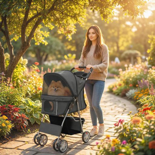 Carrito para Perros Pequeños con Cesta de Almacenaje Portavasos Ruedas y Cojín Lavable 77x44x102 cm Gris Oscuro