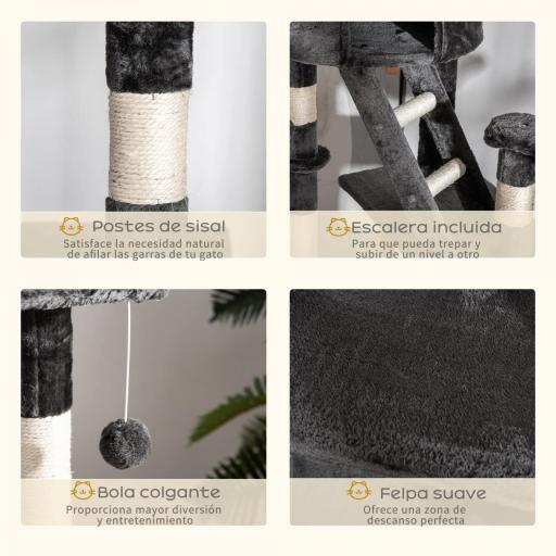 Árbol para Gatos de Suelo a Techo de 240-260 cm con Altura Ajustable Múltiples Plataformas Cuevas Cestos y Rampas Gris [3]