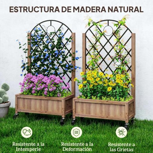  2 Jardineras de Madera Elevadas con Enrejado Metálico para Plantas Trepadoras y Flores 52x25x97 cm Marrón y Negro [4]
