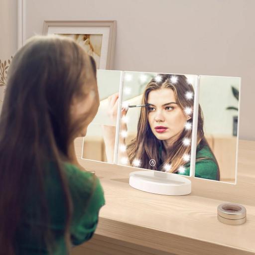 Espejo Maquillaje con Luz Aumento 1X/2X/3X Rotación Libre de 180° 21 Luces LED Interruptor Táctil Blanco [2]