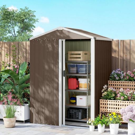 Cobertizo de Jardín Exterior 1,1 m² 136x87x179 cm con Puerta Corredera Techo Inclinado y Guantes Marrón [6]