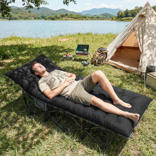 Esterilla de Camping Plegable Portátil con Correas Antideslizante para Cama de Camping Tienda Viajes Negro [2]