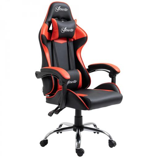 Silla Gaming Silla Racing Giratoria con Altura Ajustable Reclinable de 135° y Cojín Lumbar 63x67x122-130 cm Rojo [8]