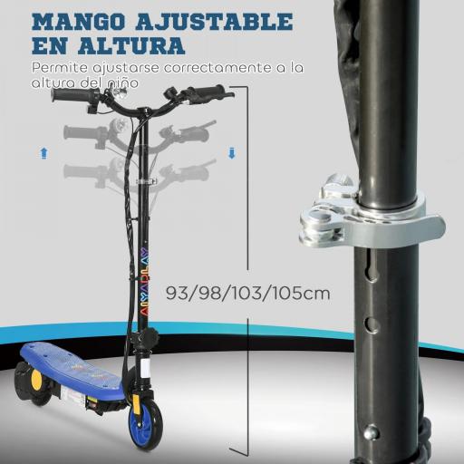 Patinete Eléctrico para Niños de 7-14 Años Plegable con Faro LED Rueda y Freno Velocidad Máxima de 12 km/h Azul [3]