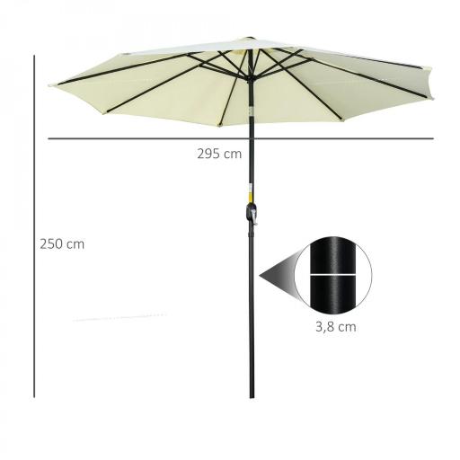 Sombrilla de Jardín Ø295x250 cm con Manivela Parasol Exterior con Mecanismo de Inclinación y Poste Desmontable Beige [1]