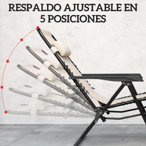 Set de 2 Tumbonas Jardín Exterior Plegables de Gravedad Cero con Mesa Auxiliar con Portavasos Reposacabezas Beige [2]