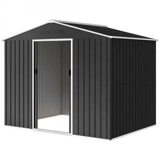 Cobertizo de Jardín Exterior 3,6 m² 236x171x191 cm con Puertas Correderas y Ranuras de Ventilación Gris Oscuro [10]