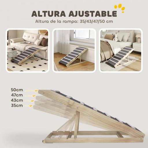 Rampa para Perros Plegable y Altura Ajustable 35-50 cm Rampa para Mascotas de Madera con Alfombrilla Antideslizante [5]
