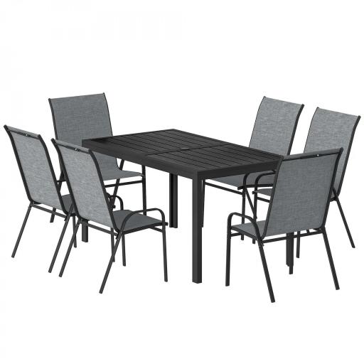 Conjunto de Mesa y Sillas Jardín con Mesa Metálica con Agujero y 6 Sillas Apilables Transpirables para Terraza Gris [8]