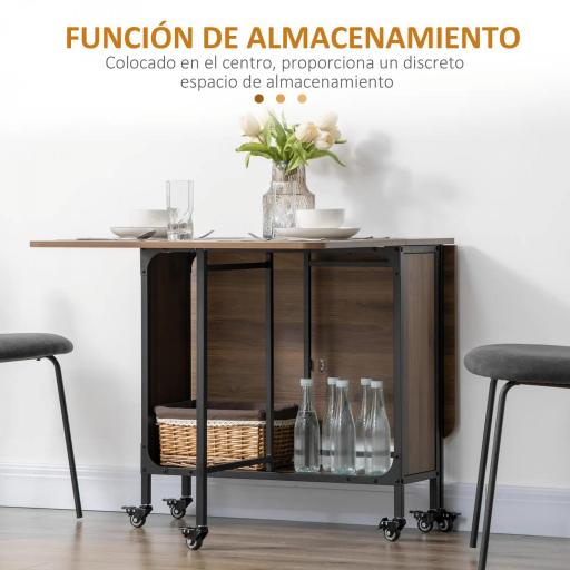 Mesa de Cocina Plegable con Ruedas Alas Abatibles y Estante Mesa Plegable para Salón 130x80x74 cm Marrón [2]