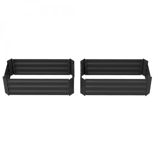 Juego de 2 Jardineras Exterior Grandes de Acero Galvanizado Huertos Urbanos para Terraza Jardín 100x50x30 cm Negro [9]