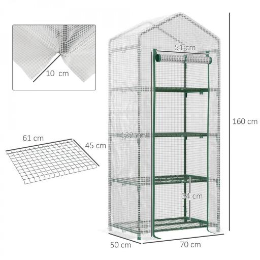Invernadero de Exterior con 4 Estantes, Invernadero Pequeño con Puerta Enrollable, Marco de Acero y Cubierta de PE 140g/㎡, Anti-UV para Plantas, Macetas, Flores, 70x50x160 cm, Blanco [2]