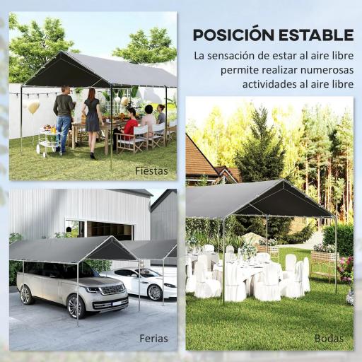 Carpa Garaje para Coche 3x6 m Cochera Portátil Impermeable con Toldo de Tela PE y Marco de Acero Galvanizado Gris [5]