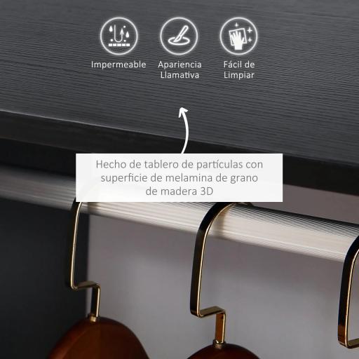 Armario Ropero con Ruedas Barra y Estantes para tener Ropa Colgada y Doblada 60x40x128 cm Negro [2]