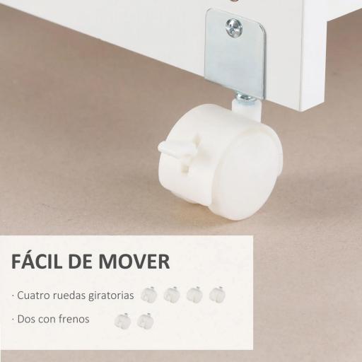 Armario para Impresora con Ruedas Cajón 2 Puertas y Estante para Salón Oficina Estudio 60x39x80 cm Blanco [5]