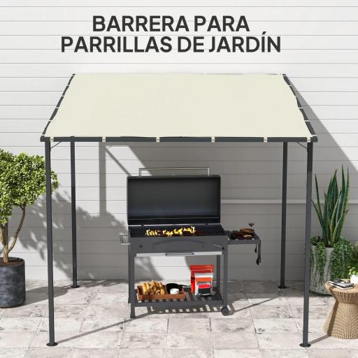 Pérgola de Pared 2,4x2,4 m con Techo Inclinado Protección UV 30+ Impermeable Marco de Metal para Patio Terraza Crema [6]