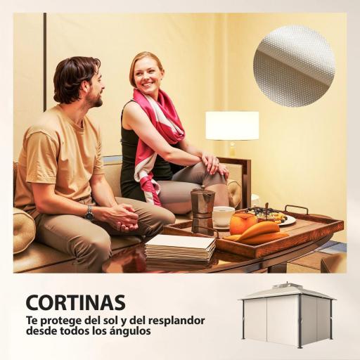 Carpa para Jardín con Techo Doble Cenador con Mosquiteras y Cortinas para Exterior Terraza 370x303x290 cm Beige [3]