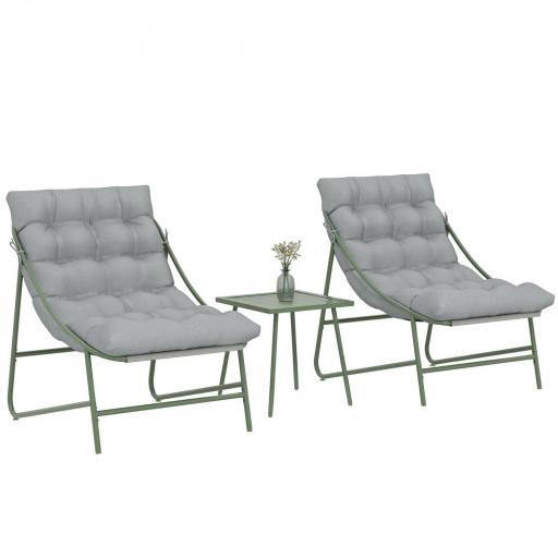 Conjunto de Jardín de 3 Piezas con 2 Sillas Lounge Mesa de Café y Cojines para Exterior Patio Balcón Gris Claro [9]