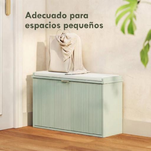 Banco Zapatero con Asiento Acolchado Cajón Abatible Estante Ajustable para Entrada Dormitorio 80x26x47,5 cm Verde Claro [4]