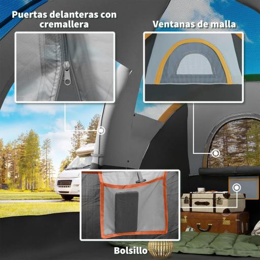 Tienda de Acampada para 5-6 Personas Impermeable 3000mm+ con Bolsa de Transporte y Gancho 455x220x180 cm Gris [6]