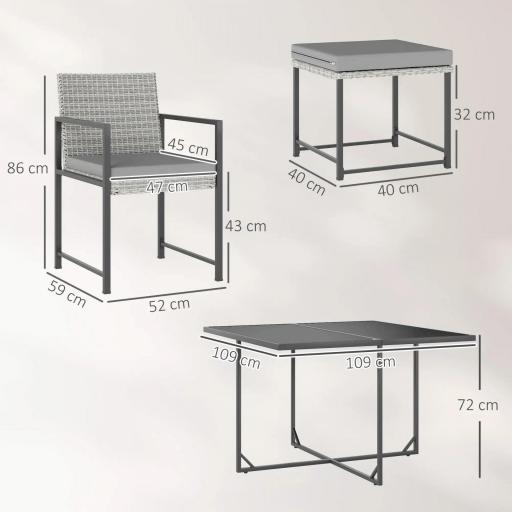 Conjunto de Jardín Exterior de 9 Piezas de Ratán Sintético con Mesa de Vidrio 4 Sillas y 4 Taburetes con Cojines Gris [1]