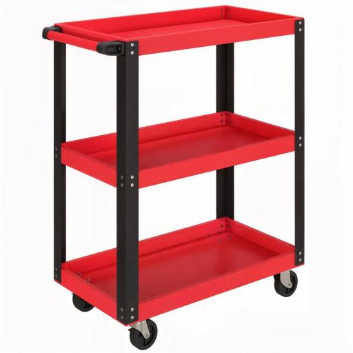 Carro de Herramientas con 3 Estantes Ruedas y Asas para Garaje Mecánico Hogar Carga 120 kg Rojo y Negro [9]