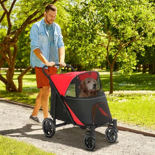 Cochecito para Perros Plegable Carrito para Mascotas con Ventanas de Malla Correas de Seguridad 112x65x100 cm Rojo
