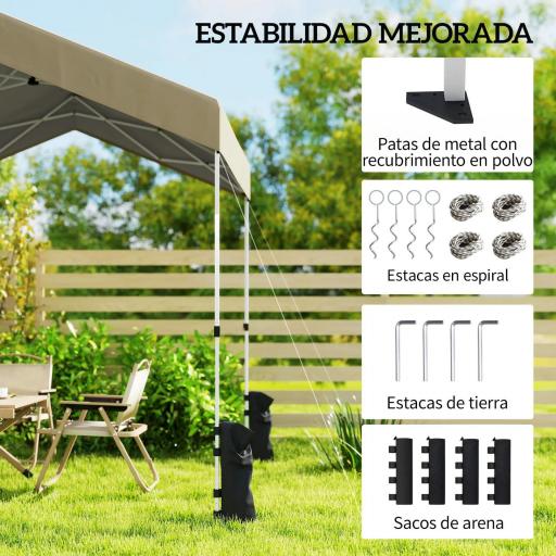 Carpa Plegable 2,4x2,4 m Pop-up UPF50+ Bloqueo Central Altura Ajustable Bolsa de Transporte Sacos Arena Beige [1]
