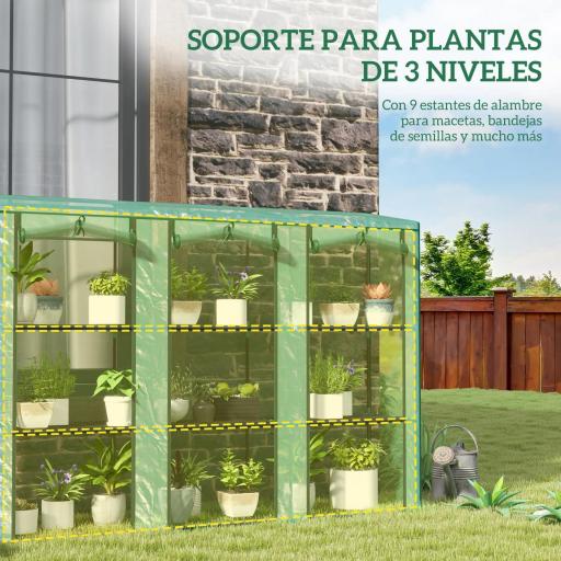 Invernadero de Exterior de 3 Niveles con Puerta Enrollable con Cremallera 9 Estantes Cubierta de PE 215x46x151cm Verde [5]