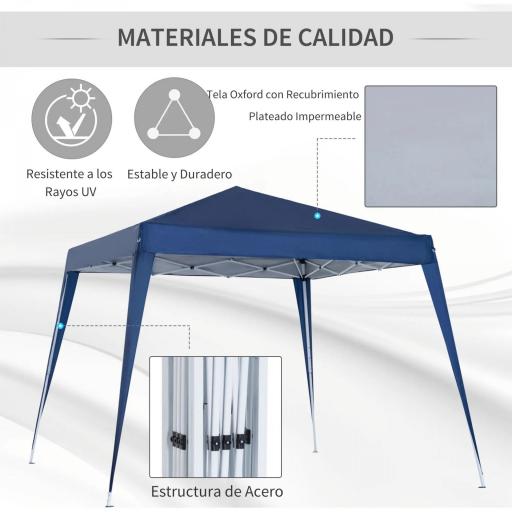 Carpa Plegable 3x3 m, Pop-up, Cenador Pabellón de Jardín, Altura Ajustable con Bolsa de Transporte, Anti-UV, Impermeable, Gazebo para Camping, Fiestas, Exterior, Azul [5]