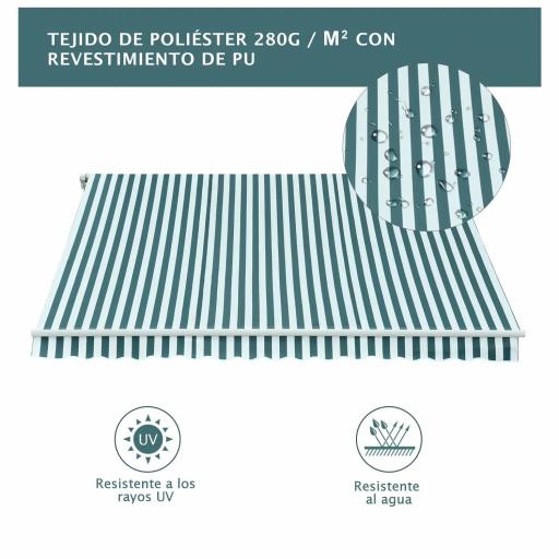 Toldo Manual Retráctil 295x250cm Ángulo Ajustable con Manivela para Exterior Balcón Jardín Terraza Verde [5]