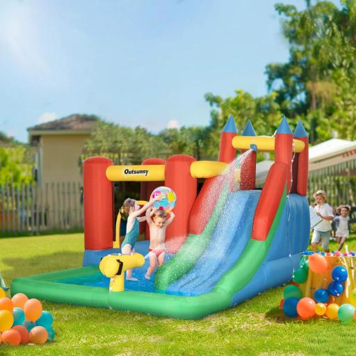 Castillo Inflable para Niños +3 Años con Tobogán Trampolín Piscina y Bolsa de Transporte 330x245x215 cm Multicolor