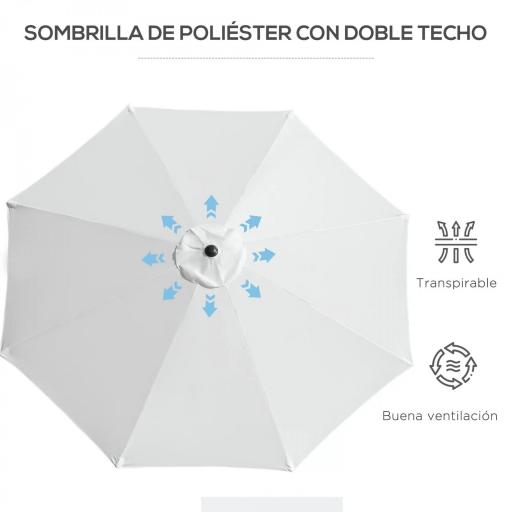Sombrilla de Jardín Ø300x250 cm con Manivela Parasol Exterior con Mecanismo de Inclinación y Poste Desmontable de Metal para Terraza Piscina Patio Blanco [5]