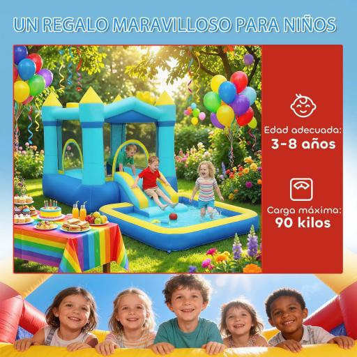 Castillo Hinchable para Niños con Soplador Tobogán Cama Elástica Piscina y Aro de Baloncesto para Niños 3-8 Años Azul [4]