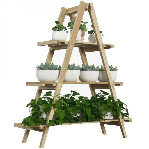 Soporte para Plantas Plegable de Madera Estantería para Macetas de 3 Niveles con Marco en A 100x36x112 cm Natural [8]