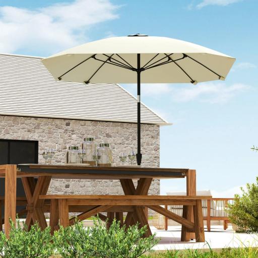 Sombrilla de Jardín 233x233 cm Ángulo Ajustable Impermeable Poste de Aluminio Varillas de Fibra de Vidrio Manivela Crema