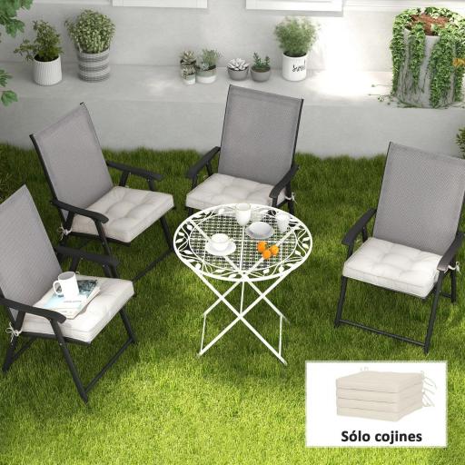Conjunto de Cojines para Sillas de Comedor y Jardín Impermeable con 2 Amarres de Fijación 42x42x5 cm Crema