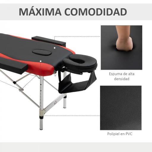 Camilla Masaje Plegable, Camilla Estética Profesional de Aluminio con Altura Ajustable, 3 Zonas, Reposacabezas, Reposabrazos, para Tatuaje, Fisioterapia, Negro y Rojo [7]