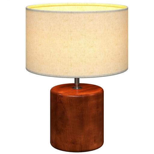 Lámpara de Mesa Rústica Lámpara de Mesita de Noche con Base de Madera Pantalla de Lino Interruptor Basculante Marrón [8]