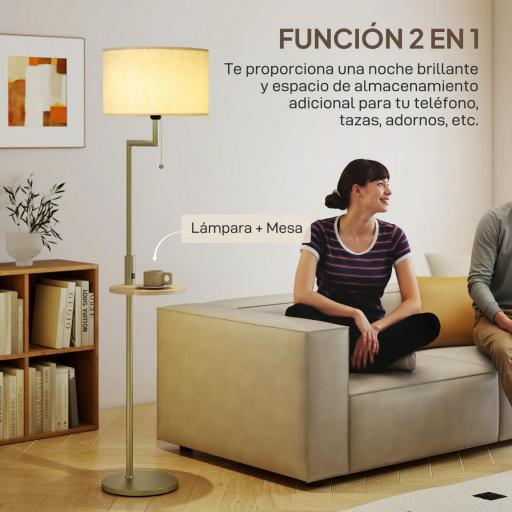 Lámpara de Pie Moderna con Estante Pantalla de Lino Interruptor de Cadena y Puerto USB Ø40x170 cm para Salón Dorado [4]