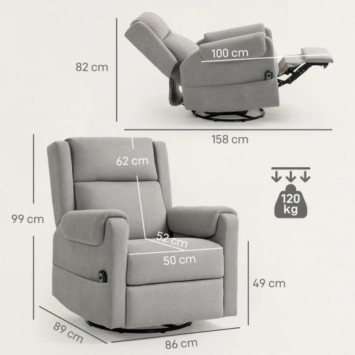 Sillón Relax Reclinable Eléctrico Giratorio y Basculante con Reposapiés Ajustable Mando a Distancia Gris Claro [1]