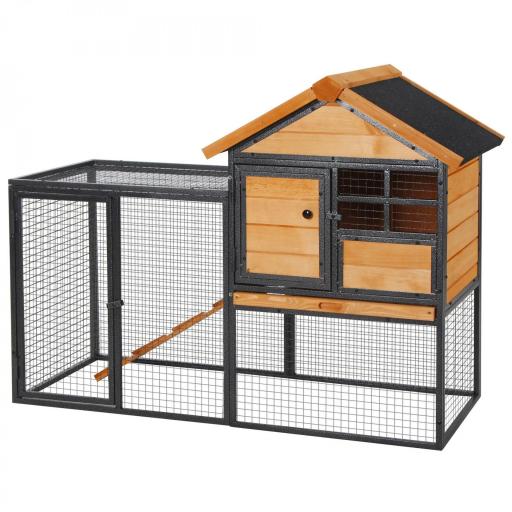 Conejera de Exterior Jaula para Mascotas Pequeñas 2 Niveles con Rampa Bandeja Extraíble de Madera y Metal 122x63x92 cm para Conejos Cobayas Madera y Gris [9]