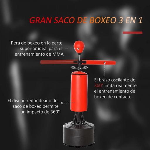 Saco de Boxeo de Pie con Bola de Velocidad y Barra Giratoria de 360° 88x48x155-205 cm Negro y Rojo [3]
