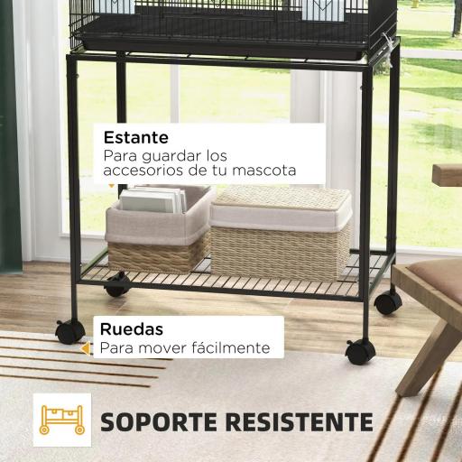 Jaula para Pájaros con Ruedas 77x46x119 cm Jaula Metálica para Aves con Bandeja Extraíble 2 Perchas 2 Comederos Negro [6]