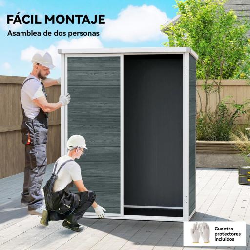 Cobertizo de Jardín Exterior de Plástico 0,81 m² 134x68,5x170 cm con Suelo 2 Estantes Plegables Puertas con Pestillo [3]
